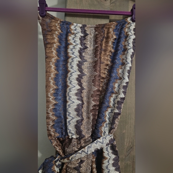 KARINA GRIMALDI Metallic zigzag strapless romper tie front. Size Small - Picture 5 of 13